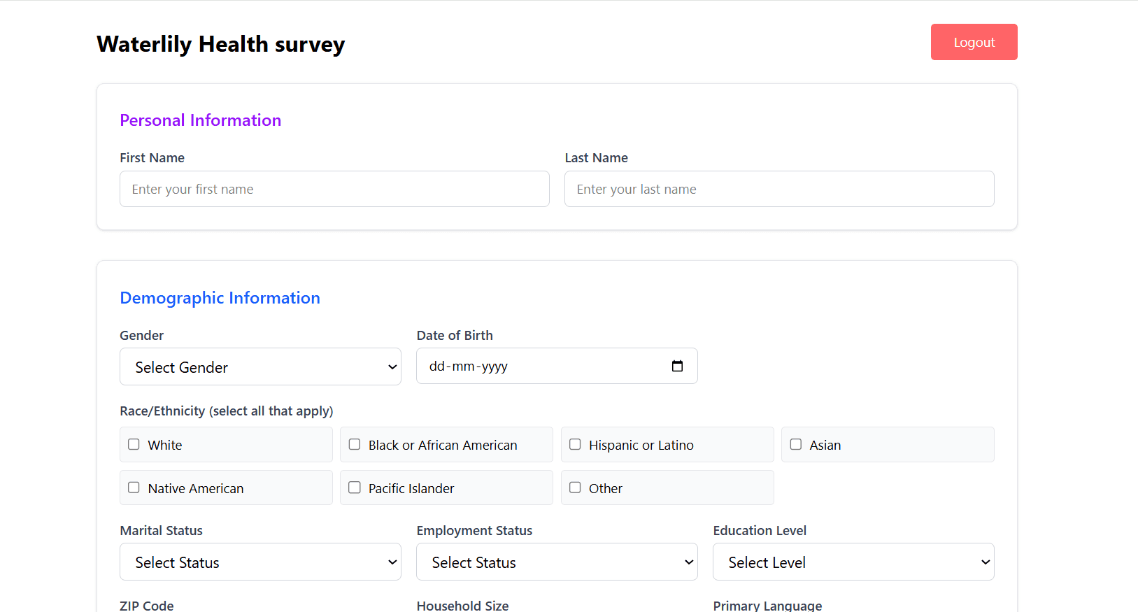 Heath Survey application